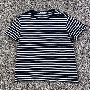 T Alexander Wang Striped Tee Shirt Womens M White Navy Linen Blend Short Sleeve